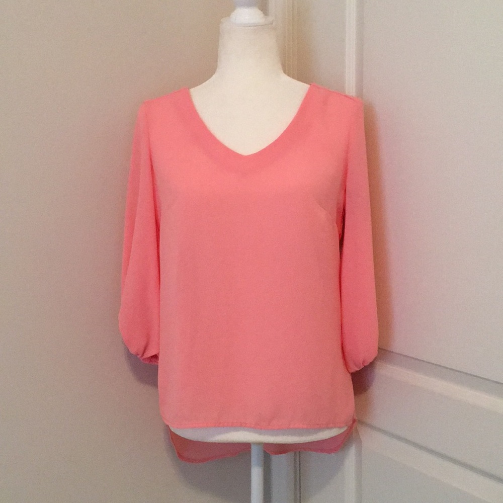 New York & Company Hi Lo Blouse Peach Top